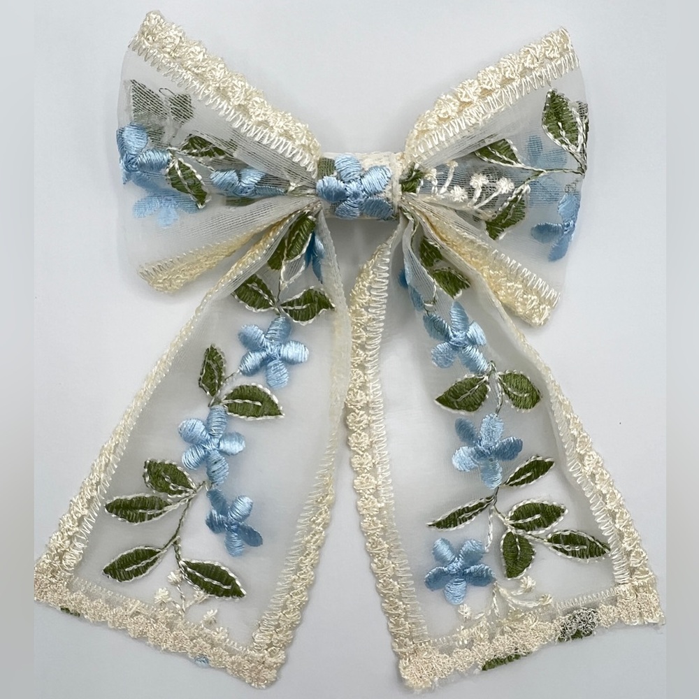 Embroidered Floral Hair Bow Barrette New